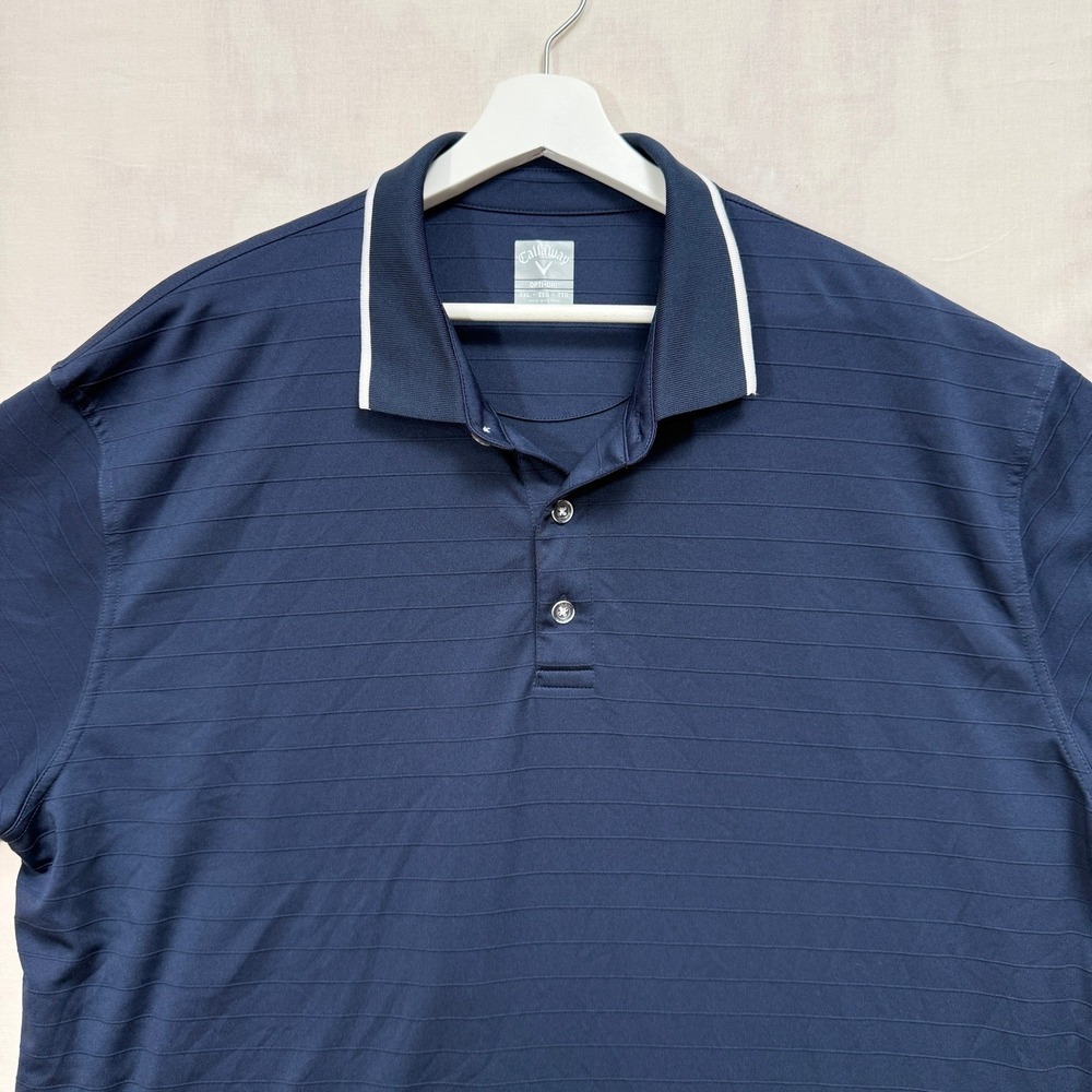Callaway Polo Shirt Mens XXL Navy Blue Opti-Dri Textured Stripe Tipped Collar - Picture 2 of 10